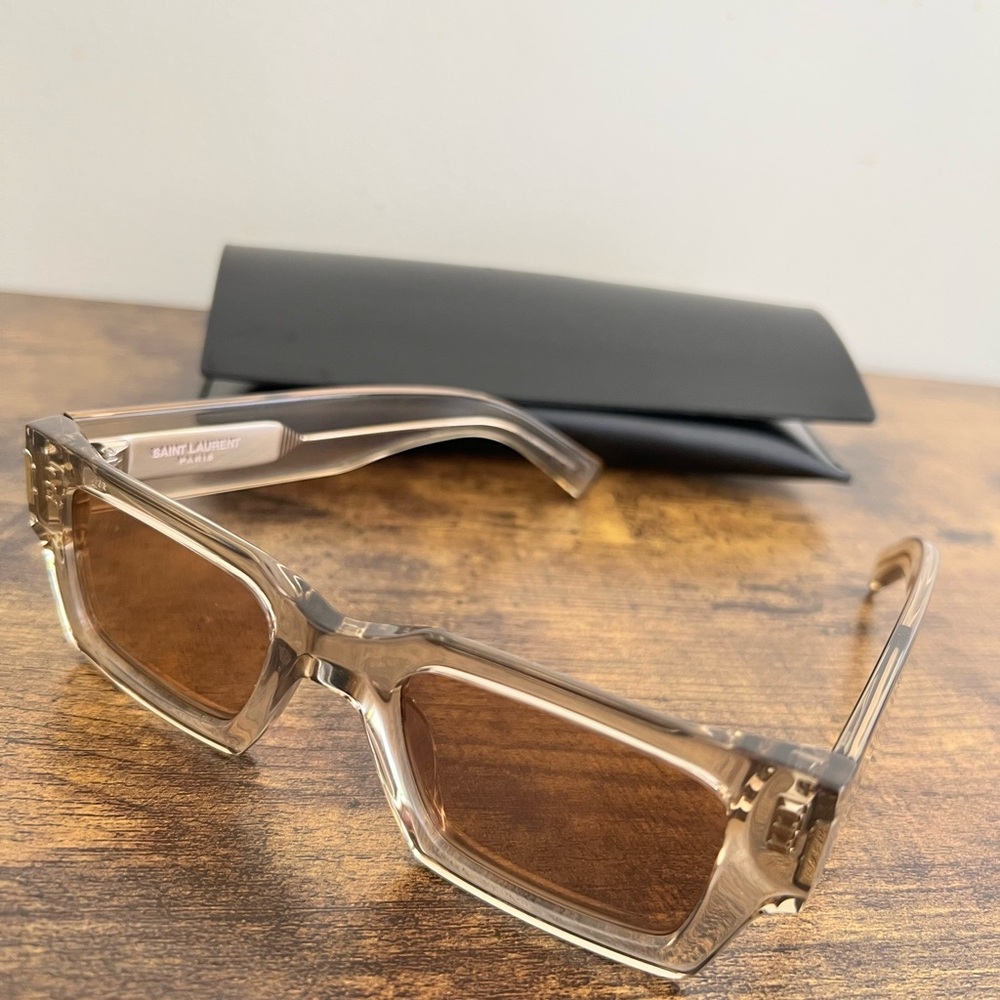 Saint Laurent Clear Frame Sunglasses with Rose Lenses